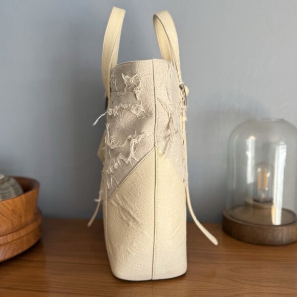 Emotional World Large Vintage Tote Bag Cotton Linen Beige Artsy Unique - Picture 3 of 9